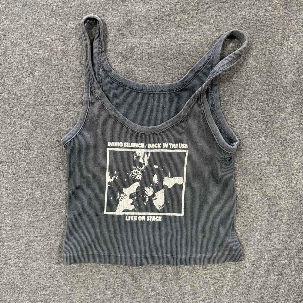 Retro Brandy Melville Graphic Tank Top Womens XS Gray Good Ribbed Radio Silence